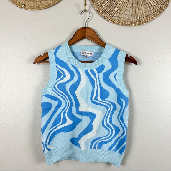 Willow & Wind Sweaters - Abstract Psychedelic Swirl Graphic Retro Knit Crewneck Crop Women Sweater Vest